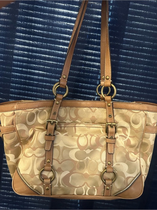 Coach Handbags - Coach Beige Signature Canvas Tote with Tan Leather Handles